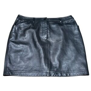 Emanuel Ungaro Liberté Black Leather Mini Skirt Petite 12/46